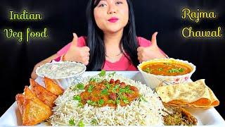 EATING RAJMA JEERA RICE, RAITA, MINI SAMOSA, PAPAD | RAJMA CHAWAL | MUKBANG ASMR | INDIAN FOOD