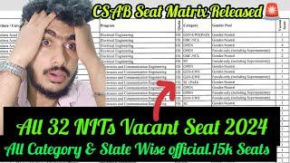 CSAB Seat Matrix 2024 || All 32 NIT Vacant Seat in CSAB Counselling 2024 || CSAB Counselling 2024