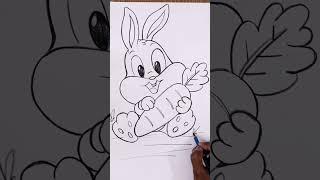 Cute baby bunny with carrot pencil drawing‎@Taposhi kids academy 