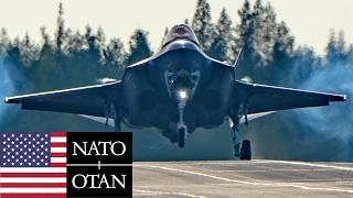 USAF, Highway landing. F-35A fighters during military exercises in Finland, NATO.