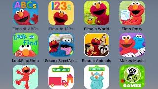 Sesame Street Elmo Loves ABCs,123s,Elmo's World and You,Potty Time with Elmo,Alphabet Kitchen