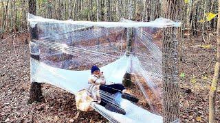 Creating A Plastic Wrap Tree House In The Forest: Tent Building Adventure