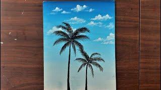 Palm Tree Acrylic Painting Tutorial for Beginners | How to Paint Palm Trees | Easy Acrylic Painting