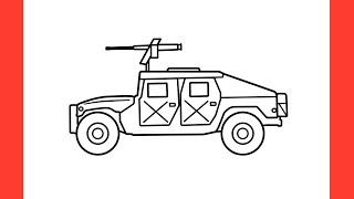 How to draw a HUMMER H1 combat car / drawing military humvee step by step