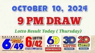 Lotto Result Today 9pm draw October 10, 2024 6/49 6/42 6D Swertres Ez2 PCSO