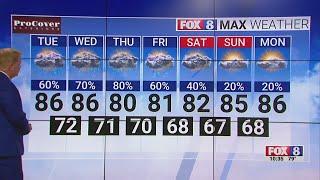 60% chance of rain Tuesday; high of 86