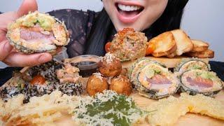 SUSHI PLATTER (FRIED ROLL + TAKOYAKI + TUNA TAR TAR) ASMR EATING SOUNDS | NO TALKING | SAS-ASMR