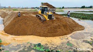 Wonderful New Road Building Using Sand By Operator Skills Shantui Bulldozer & Dump Trucks Dongfeng