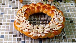 Super Soft And Extremely Delicious Bread Wreath | How To Make A Floral Bread Wreath | Milky Bread