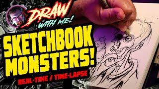 Draw with me! SKETCHBOOK MONSTER DRAWING in real-time/time-lapse - illustrator David Hartman