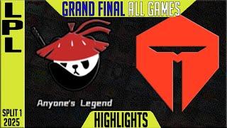 AL vs TES Highlights ALL GAMES | Grand Final LPL Playoffs Split 1 2025 Anyones Legend vs TOP Esports