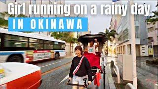 A Japanese girl runs in a rickshaw on a rainy day【in Okinawa】