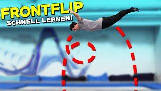 FRONTFLIP / VORWÄRTSSALTO LERNEN & ÜBERWINDEN!   - Trampolin Frontflip Tutorial!