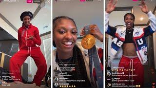 Masai Russell returns home from the Olympics and shows Team USA gear and Gold Medal (IG Live)