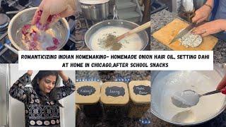 Indian Homemaking Tips~Homemade Onion Hair Oil~After School Snacks- Masala Paneer~Indian NRI Vlogger