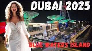 Dubai Blue Water Island Walk Tour 4K Night Life.