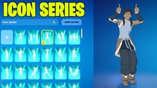 ALL FORTNITE ICON SERIES & NEW TIKTOK EMOTES! (KORRA!)