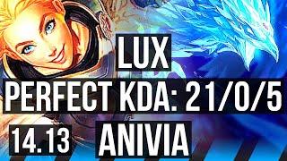 LUX vs ANIVIA (MID) | 21/0/5, Legendary, 47k DMG, Rank 14 Lux | EUNE Grandmaster | 14.13