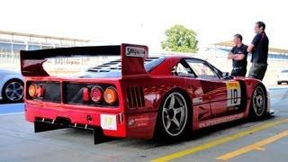 Ferrari F40 LM startup, track flybys + flames