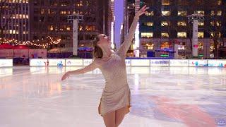 Professional figure skater Lara Shelton skates to 'Love, Actually'' in Bryant Park, NYC