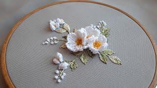 3D Jasmine Flowers Embroidery for Your Home. Dimensional Embroidery Beadwork