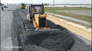 Dozer Clearing Gravel Making a New Road, Action Show of Road Construction Machines