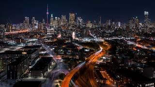 Night City Skyline Highway Traffic in Toronto Timelapse