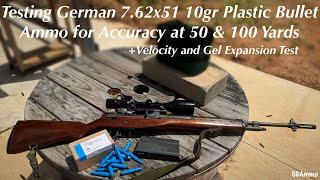 Testing German 7.62x51 10gr Plastic Bullet Ammo for Accuracy + Velocity and Gel Expansion Test