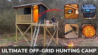 Solo Overnight Building the Ultimate Off-Grid Hunting Cabin During a Rainstorm and Chili with Cheese