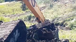 Pulling out a sunken excavator through a polysway #excavatorworking #excavator#heavy #heavyequipment