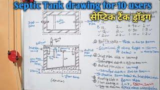 w.w and i.e.drawing, septic tank drawing, septic tank section and plan drawing, septic tank plan.