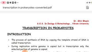 Transcription in Prokaryotes