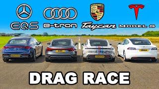 Mercedes EQS v e-tron GT v Taycan 4 v Model S: DRAG RACE