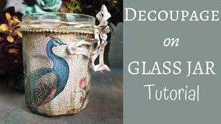 DECOUPAGE ON GLASS TUTORIAL |NAPKIN DECOUPAGE + 2 STEP CRACKLE ON GLASS JAR
