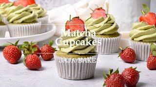 Matcha Cupcakes with Whipped Matcha White Chocolate Ganache | Jaja Bakes