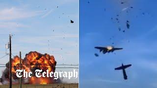 Moment two planes collide mid-air during Dallas air show