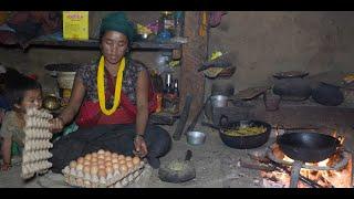 Cooking and eating by happy family in village || Nepali village