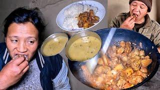 PORK fry curry , red lentil & Rice in Bhumi kitchen