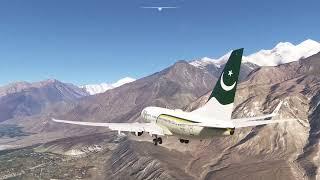 Landing at Gilgit, Pakistan. A flight from Lahore , Pakistan. PIA, PMDG Boeing 737-700.  MSFS2020.