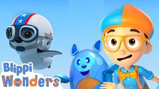 Blippi meets Pepper the Penguin and flies ! | Blippi Wonders Educational Videos for Kids