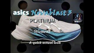 ASICS Novablast 3 PLATINUM Womens Running Shoes (White/Blue)