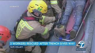Video: Firefighters rescue workers trapped in 4-foot trench at a Los Angeles home | ABC7
