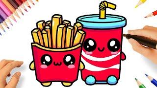 HOW TO DRAW COKE AND FRIES KAWAII 