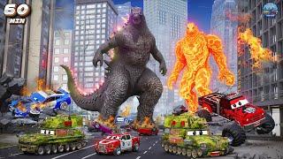 Lava Monster & Godzilla's Rampage: Military & Police Cars Epic City Rescue - Movie Compilation