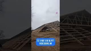 Raising a 72’ x 160’ x 18’ Pole Barn Roof. #shorts #levelupchallenge #timelapsevideo #polebarn