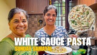 Pasta with White Sauce & Garlic Bread Recipe  Sunday சமயல் 