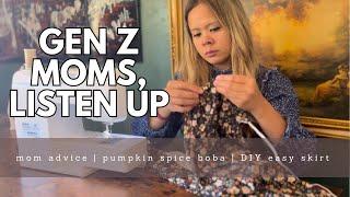 Homemaking Tips for New Moms and Gen Z | DIY skirt (NO PATTERN SEWING) | pumpkin spice boba