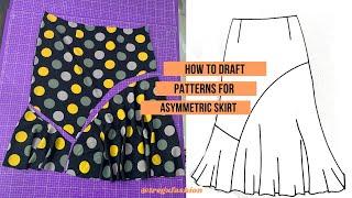 How to draft patterns for Asymmetric flared skirt using the slash and spread technique.