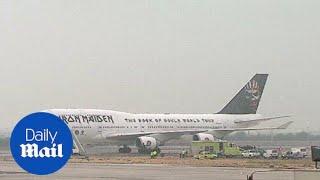Iron Maiden's damaged Ed Force One 747 on runway in Chile - Daily Mail
