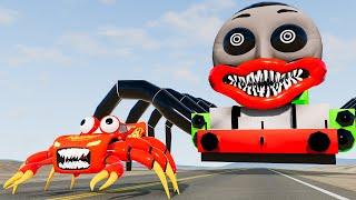 Giant Choo Choo Charles Head Eater VS Lightning McQueen Head Eater Escape From The Beamng Drive #2